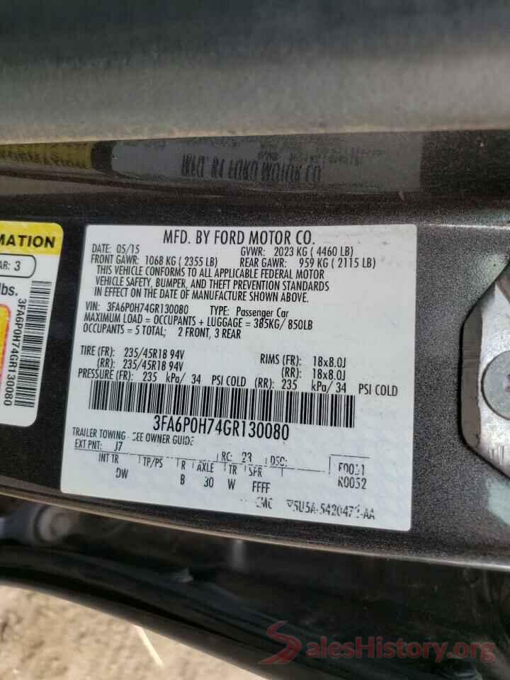 3FA6P0H74GR130080 2016 FORD FUSION