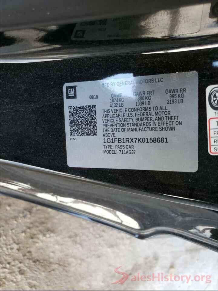 1G1FB1RX7K0158681 2019 CHEVROLET CAMARO