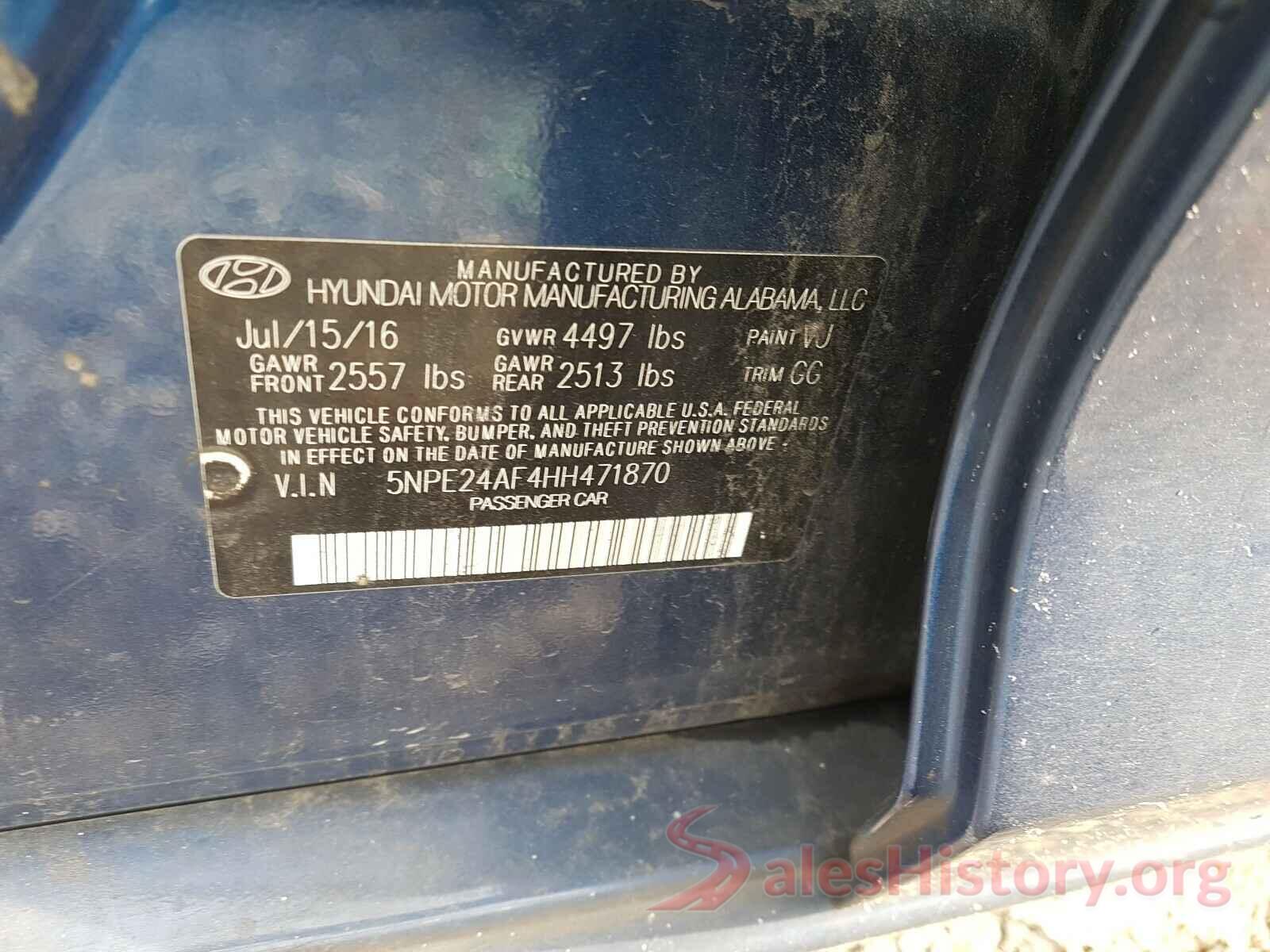 5NPE24AF4HH471870 2017 HYUNDAI SONATA