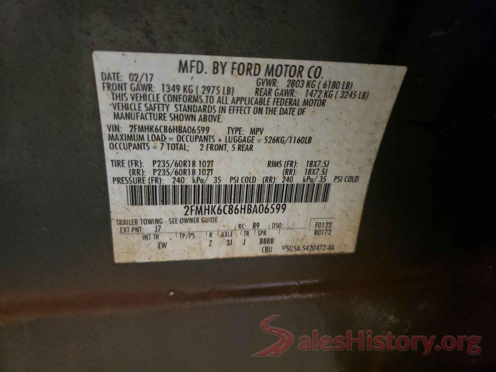 2FMHK6C86HBA06599 2017 FORD FLEX