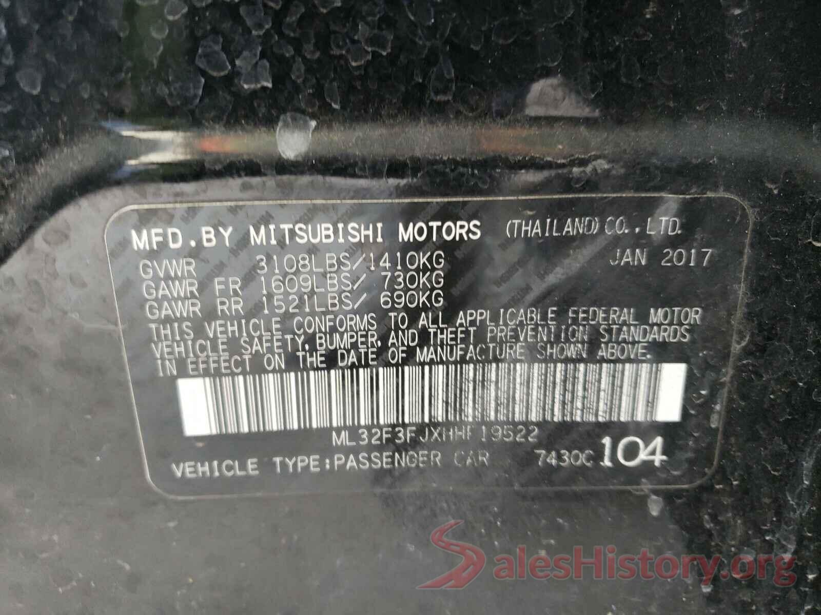 ML32F3FJXHHF19522 2017 MITSUBISHI MIRAGE