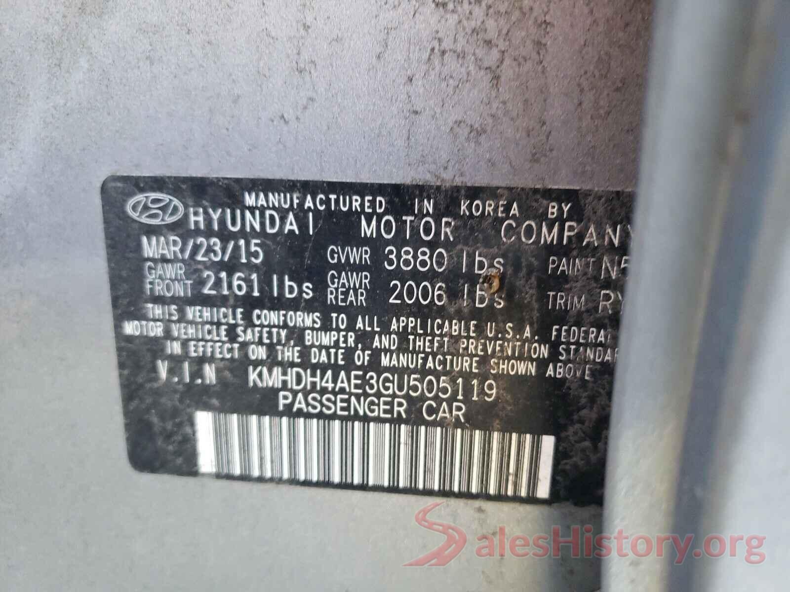 KMHDH4AE3GU505119 2016 HYUNDAI ELANTRA