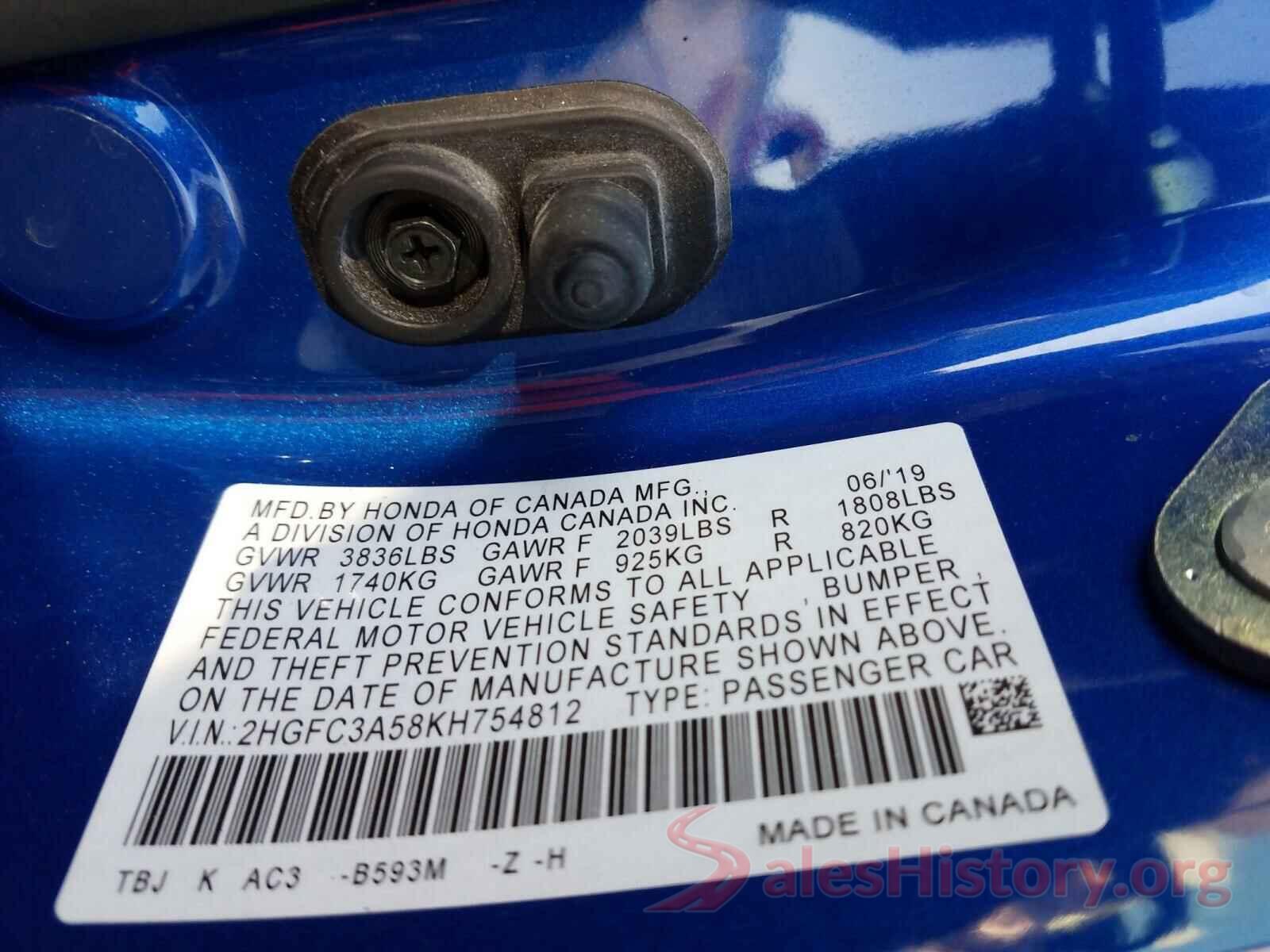 2HGFC3A58KH754812 2019 HONDA CIVIC