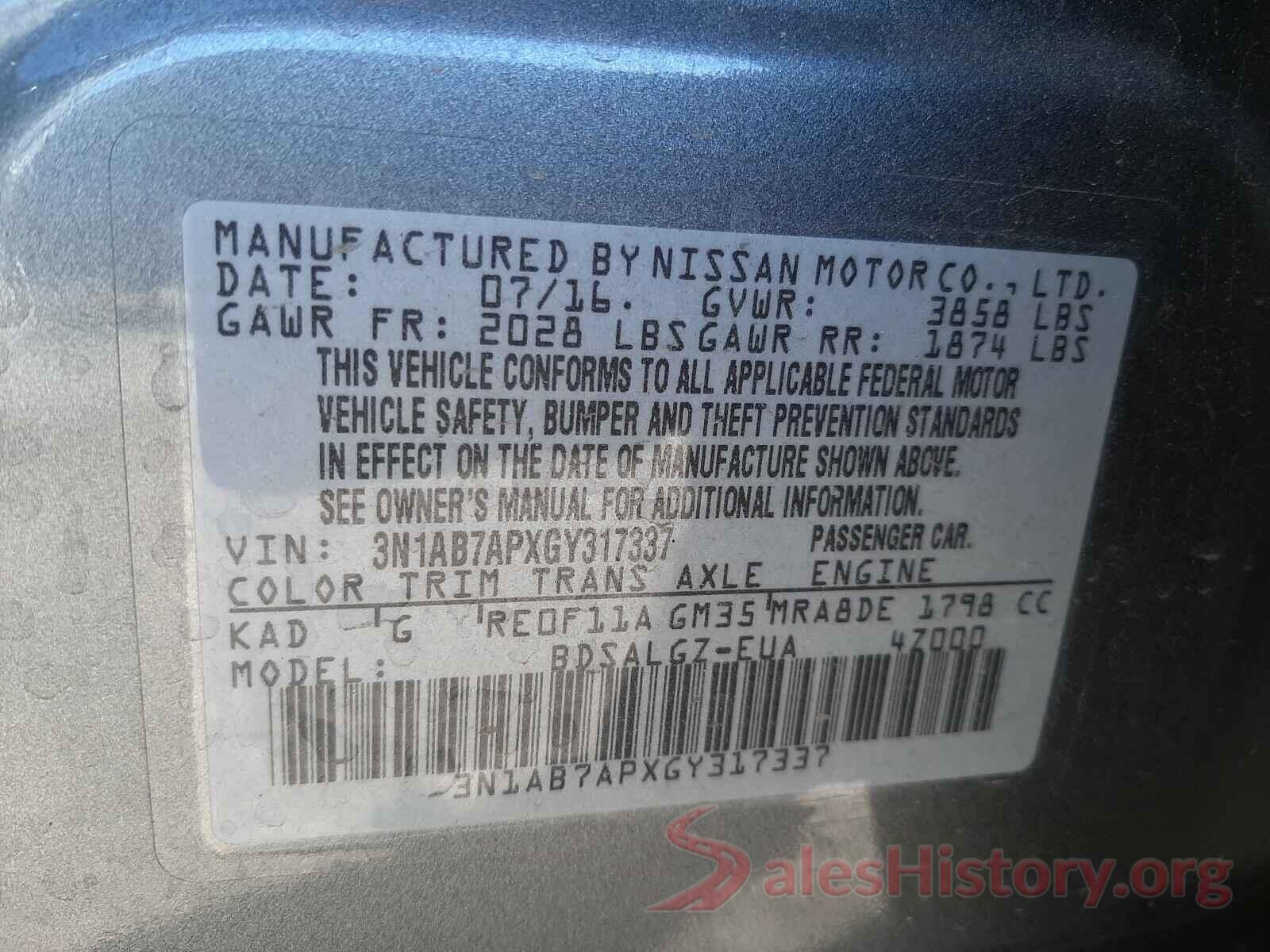 3N1AB7APXGY317337 2016 NISSAN SENTRA