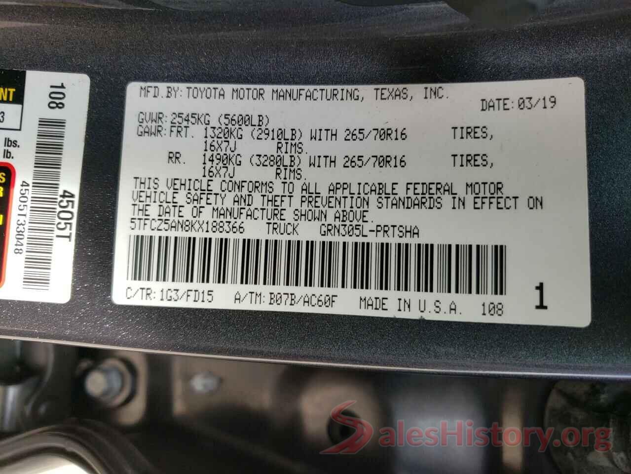 5TFCZ5AN8KX188366 2019 TOYOTA TACOMA