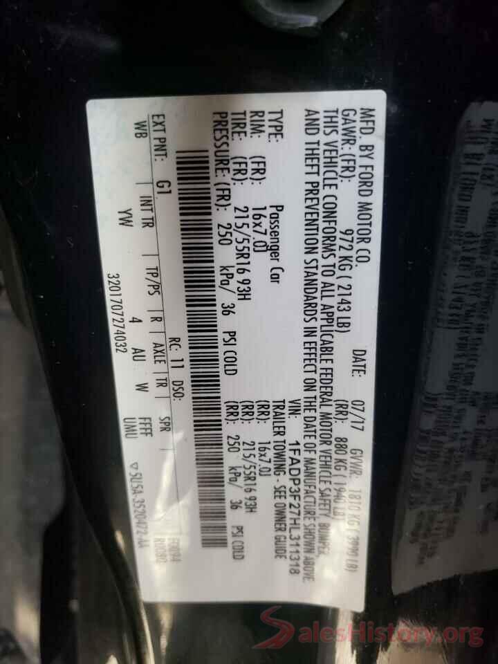 1FADP3F27HL311318 2017 FORD FOCUS