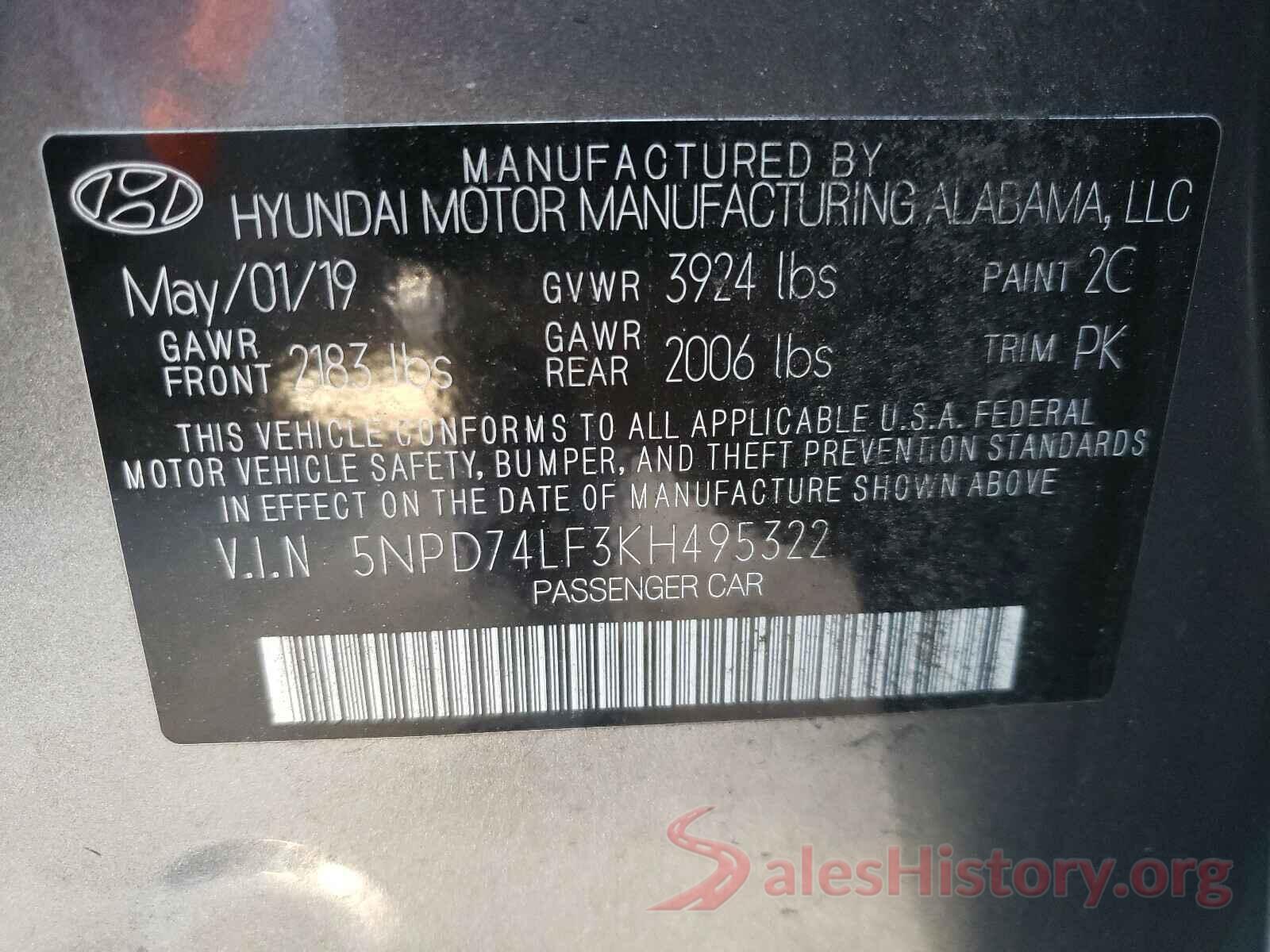 5NPD74LF3KH495322 2019 HYUNDAI ELANTRA