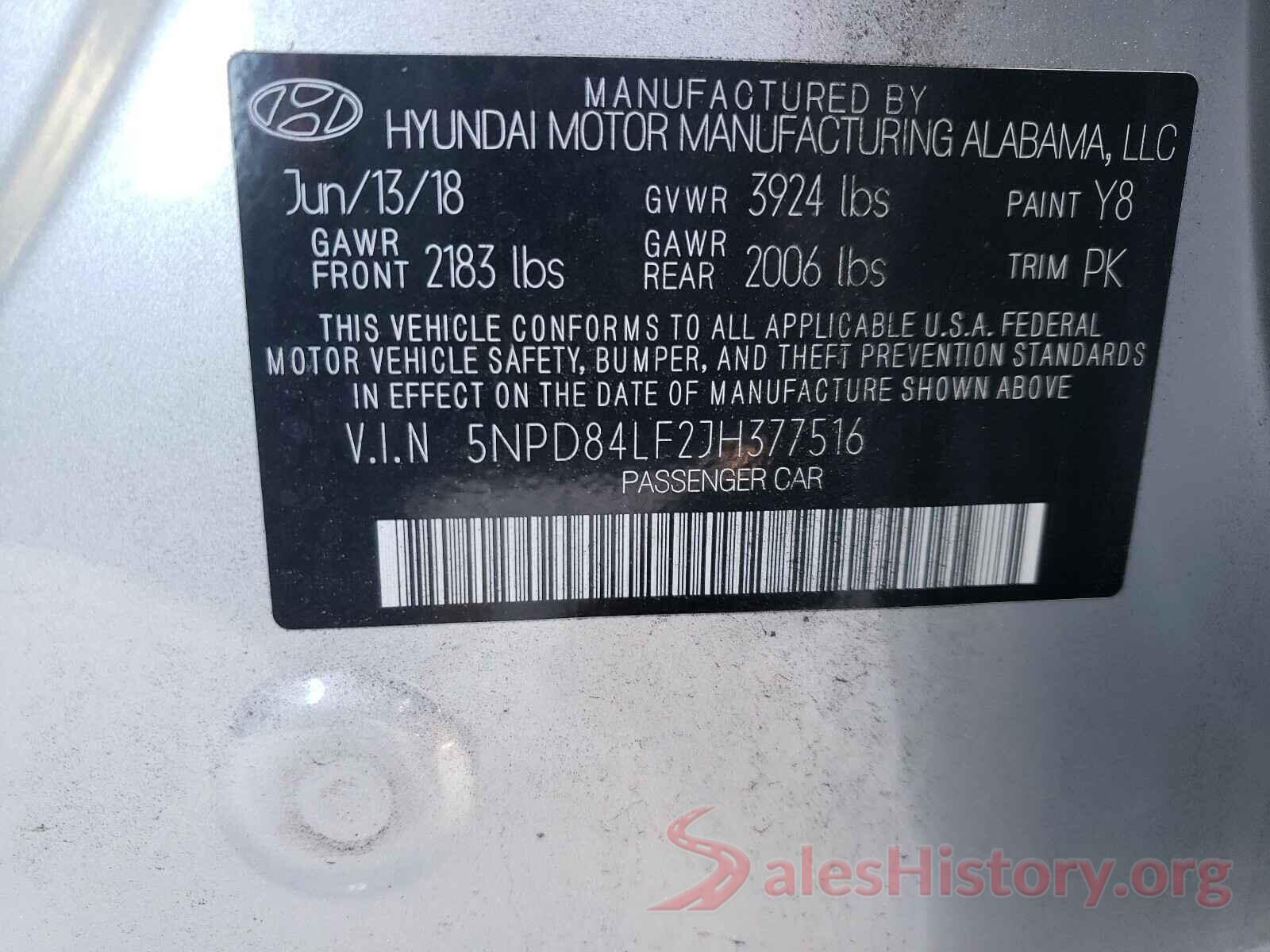 5NPD84LF2JH377516 2018 HYUNDAI ELANTRA