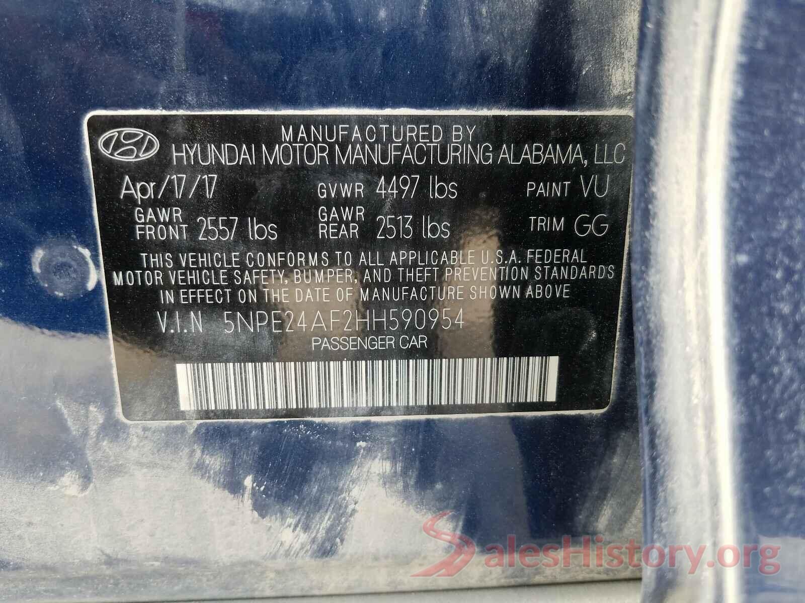 5NPE24AF2HH590954 2017 HYUNDAI SONATA