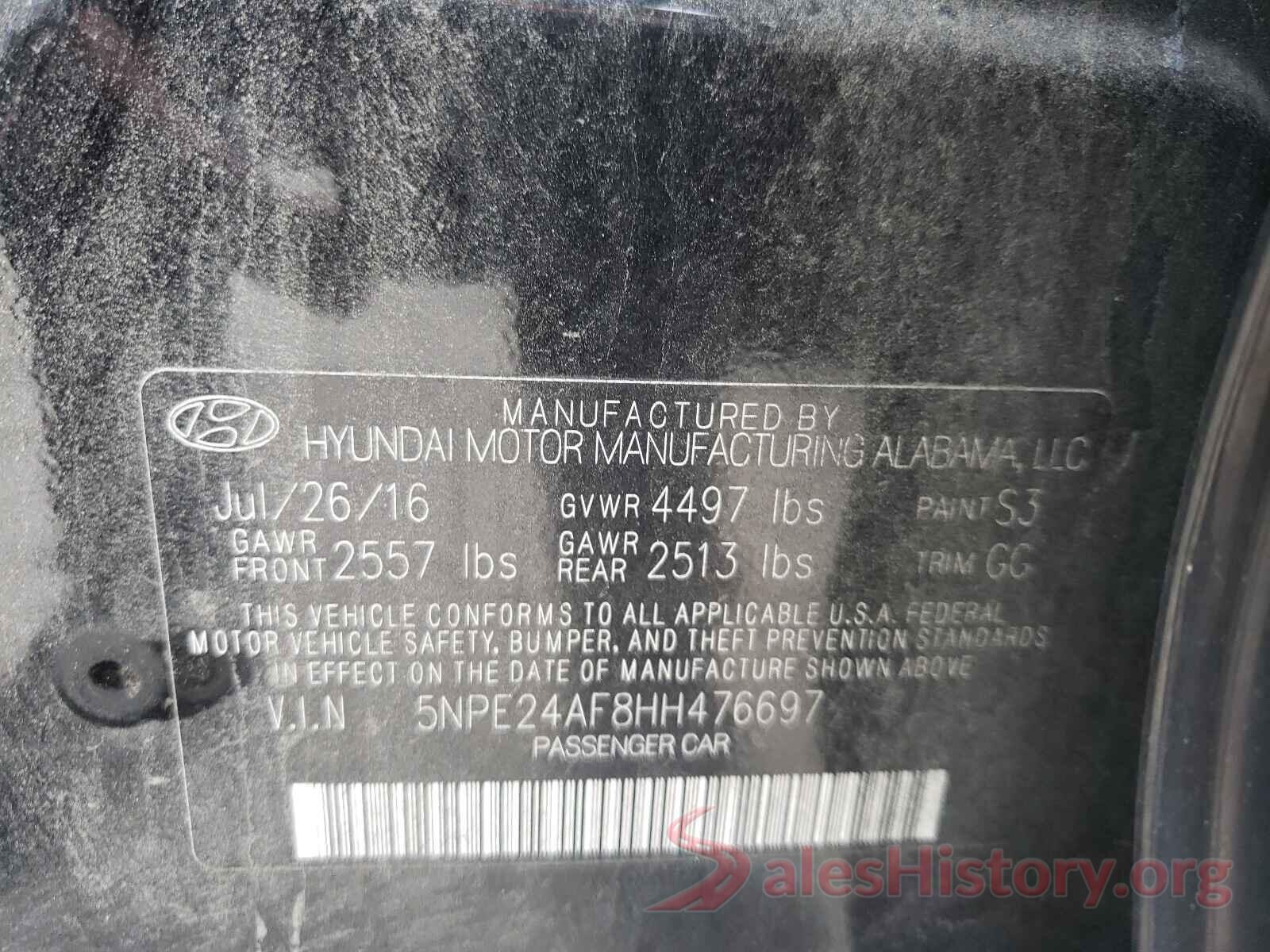 5NPE24AF8HH476697 2017 HYUNDAI SONATA