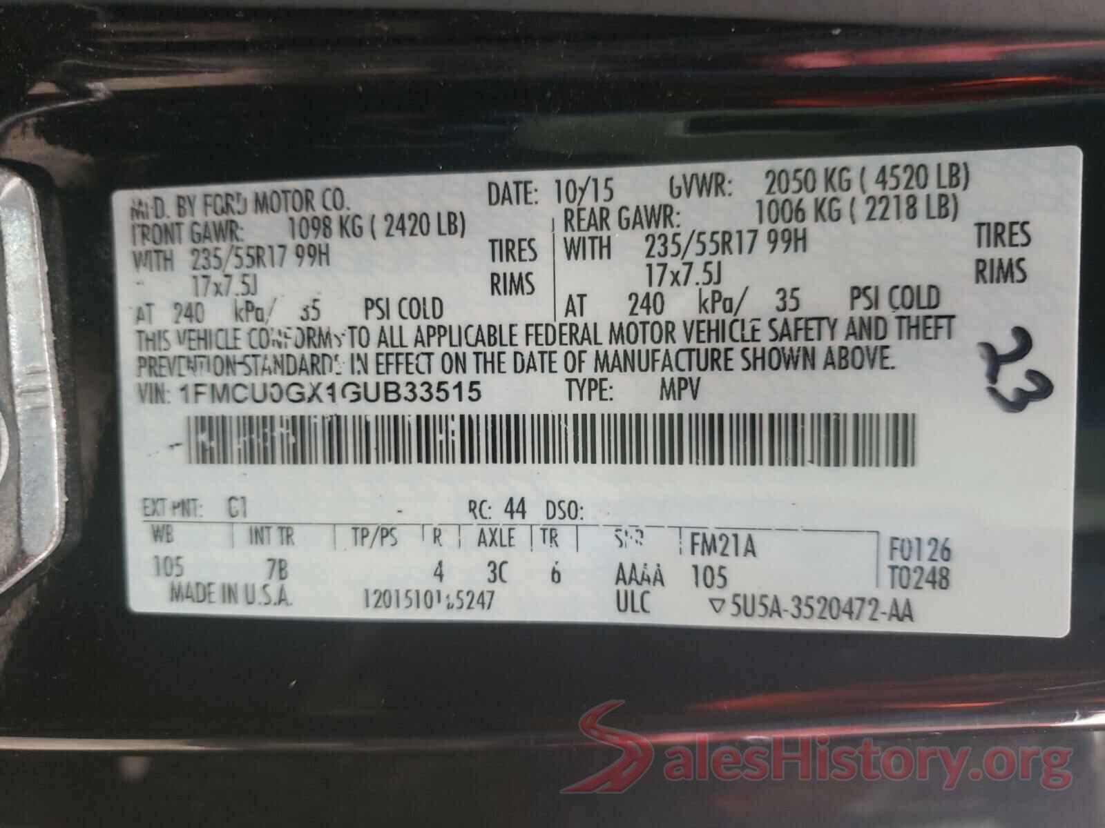 1FMCU0GX1GUB33515 2016 FORD ESCAPE