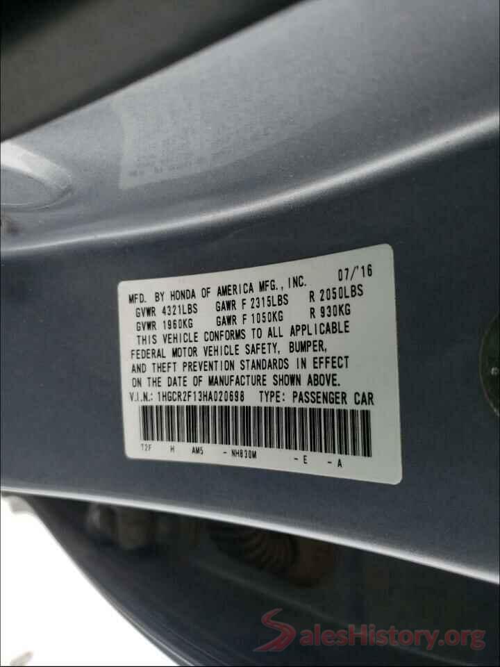 1HGCR2F13HA020698 2017 HONDA ACCORD