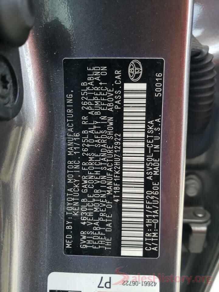 4T1BF1FK2HU712922 2017 TOYOTA CAMRY