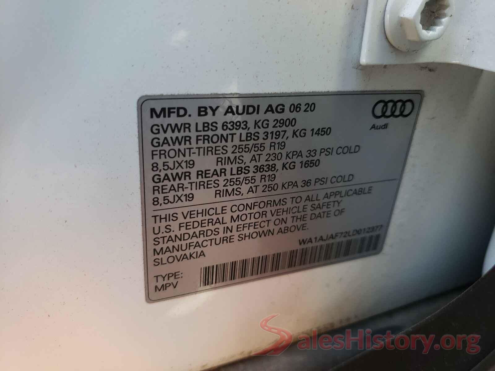 WA1AJAF72LD012377 2020 AUDI Q7