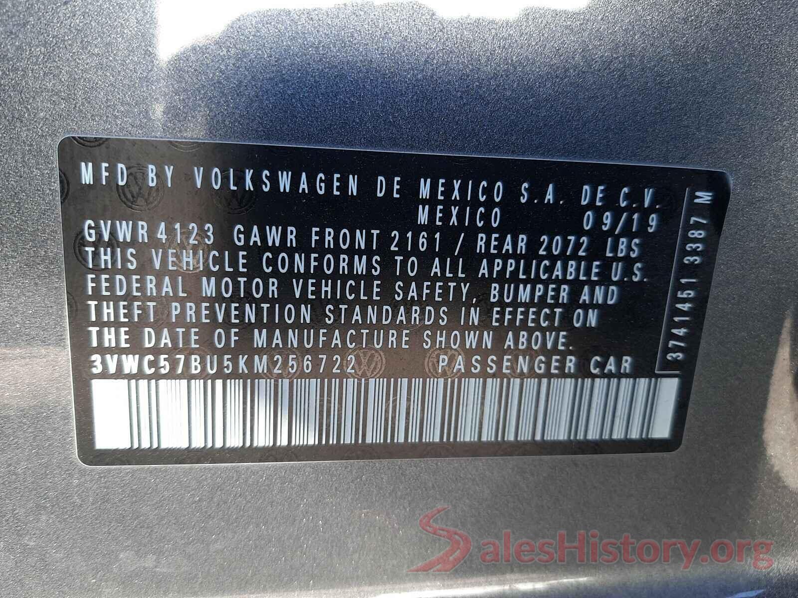 3VWC57BU5KM256722 2019 VOLKSWAGEN JETTA