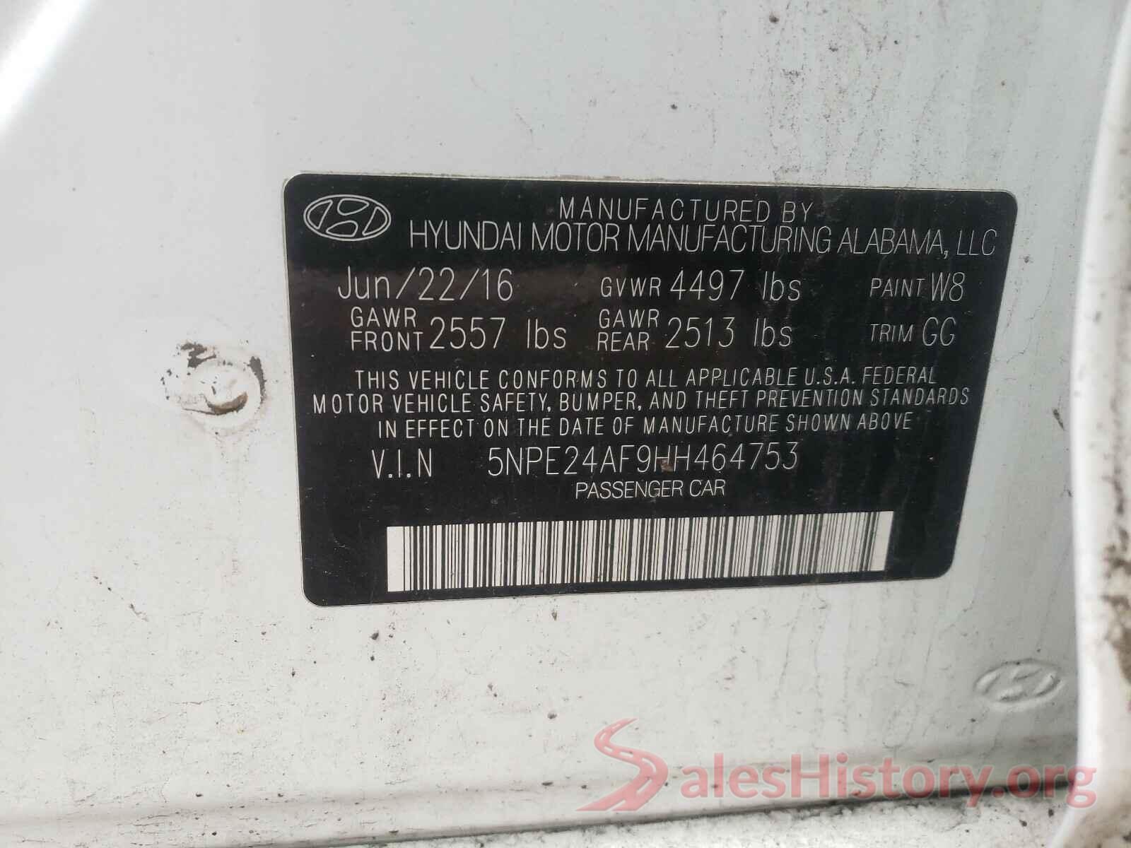 5NPE24AF9HH464753 2017 HYUNDAI SONATA