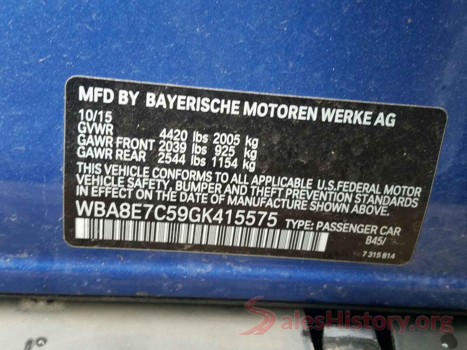 WBA8E7C59GK415575 2016 BMW 3 SERIES