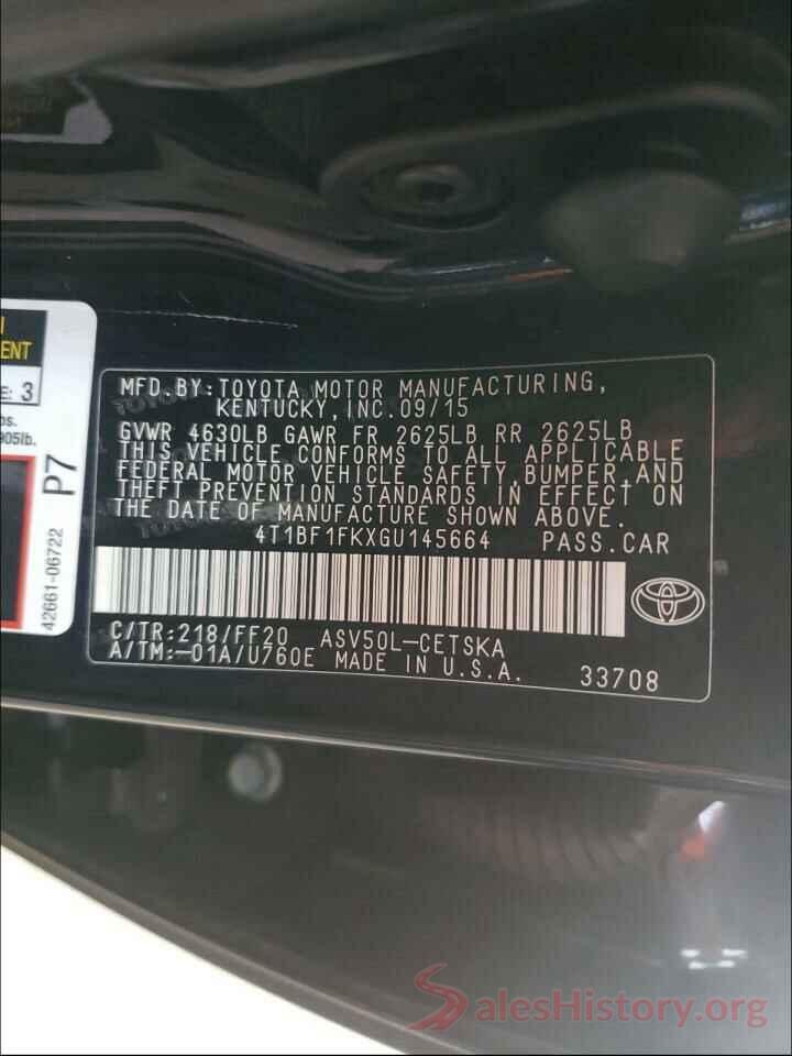 4T1BF1FKXGU145664 2016 TOYOTA CAMRY