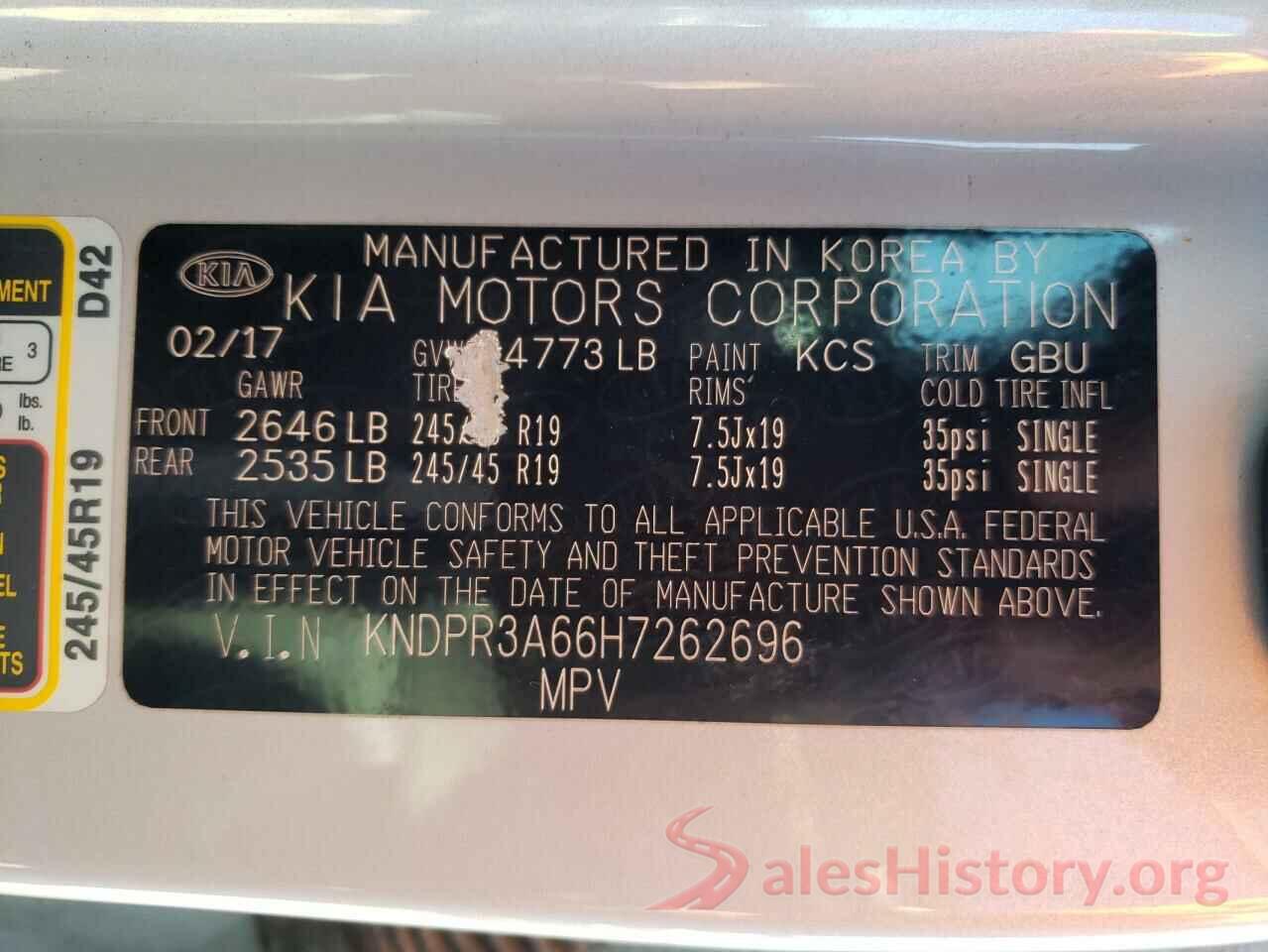 KNDPR3A66H7262696 2017 KIA SPORTAGE