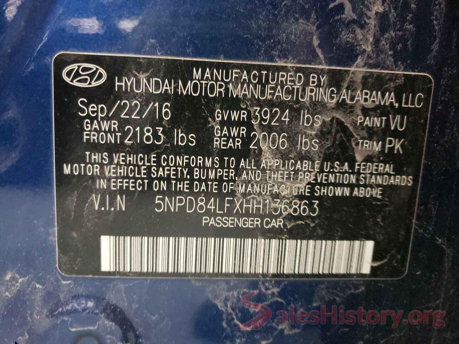 5NPD84LFXHH136863 2017 HYUNDAI ELANTRA