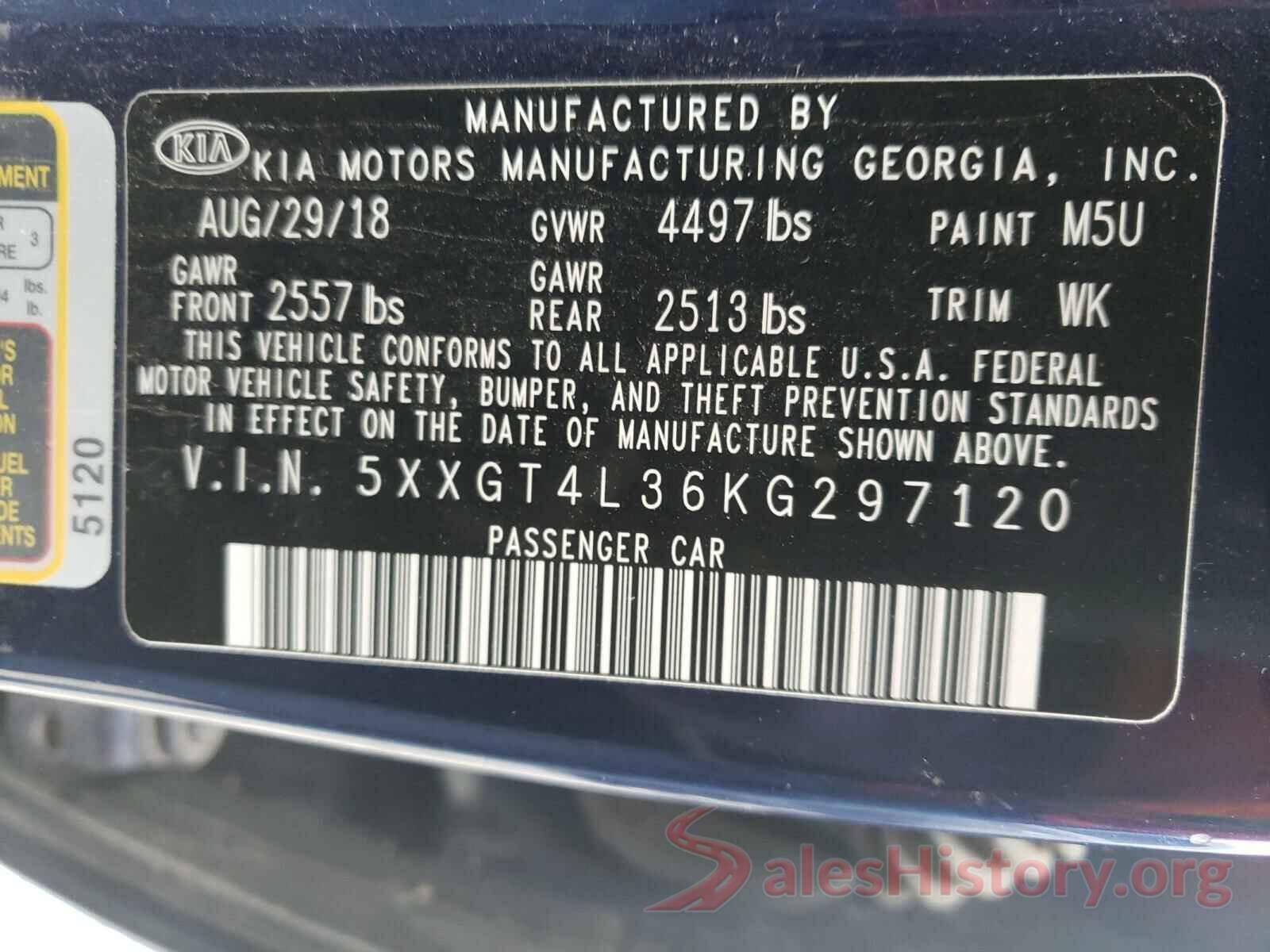 5XXGT4L36KG297120 2019 KIA OPTIMA