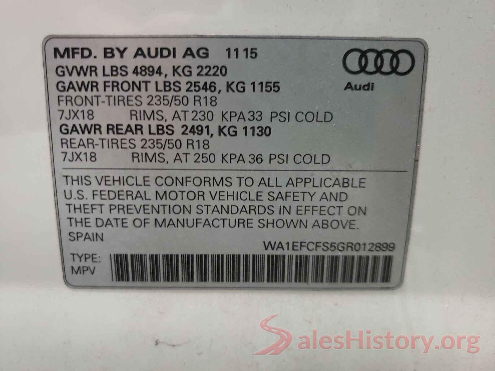 WA1EFCFS5GR012899 2016 AUDI Q3