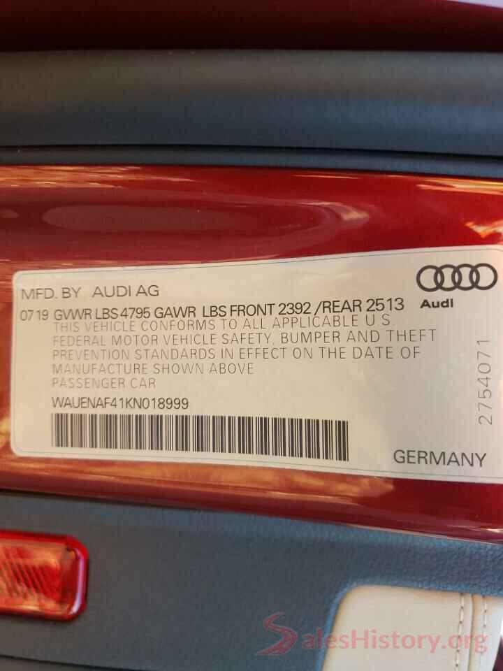 WAUENAF41KN018999 2019 AUDI A4