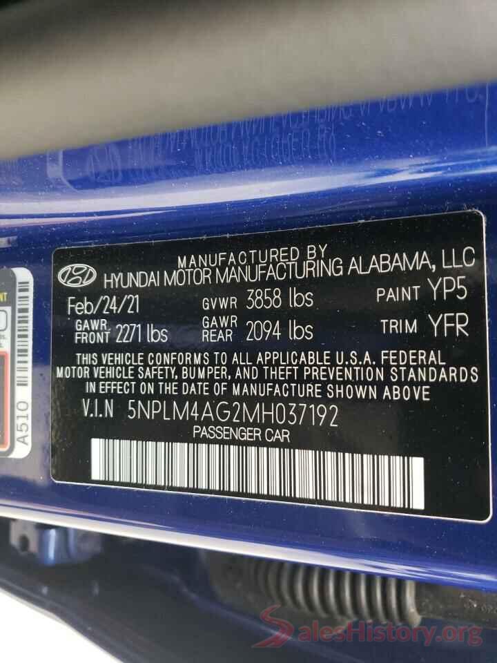 5NPLM4AG2MH037192 2021 HYUNDAI ELANTRA