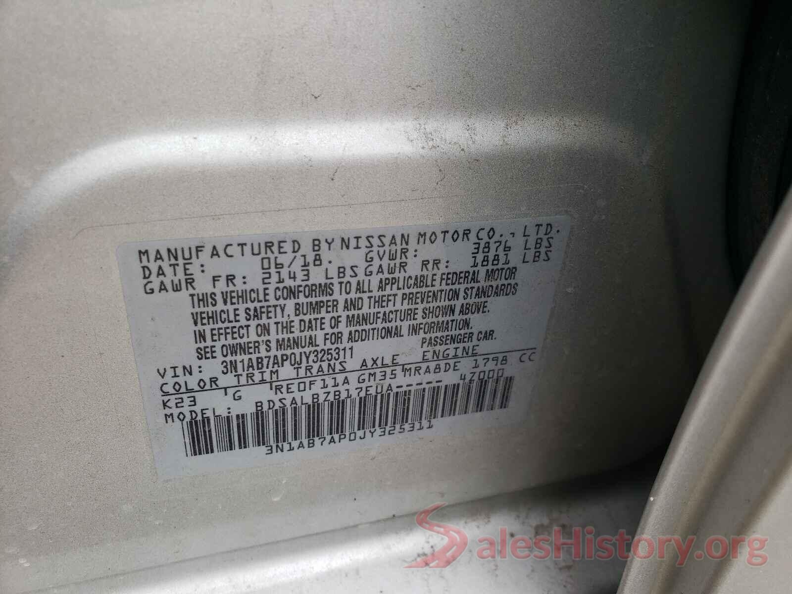 3N1AB7AP0JY325311 2018 NISSAN SENTRA