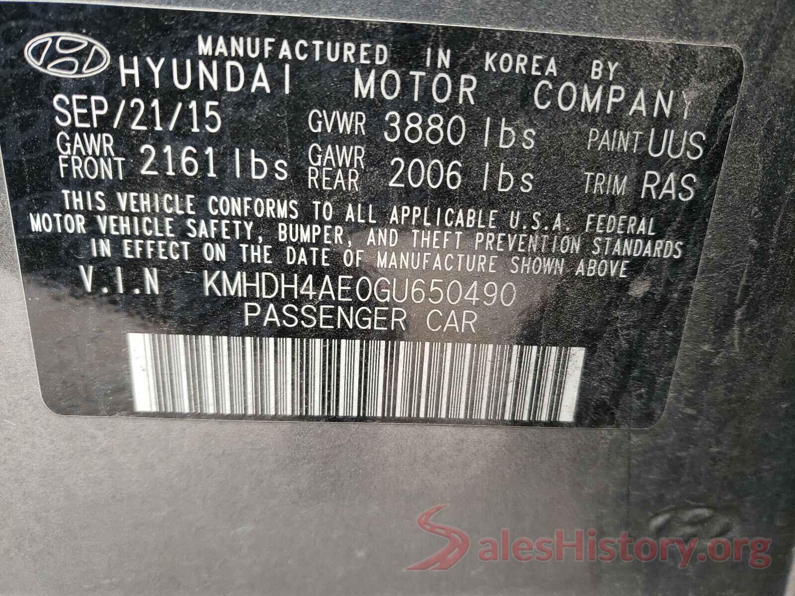 KMHDH4AE0GU650490 2016 HYUNDAI ELANTRA