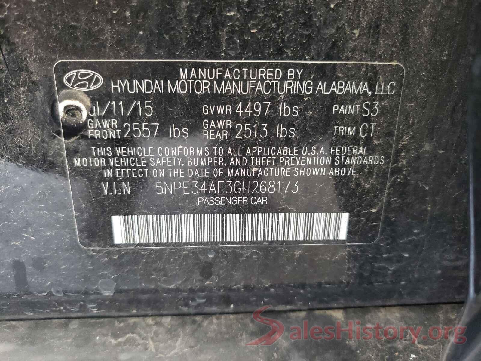 5NPE34AF3GH268173 2016 HYUNDAI SONATA