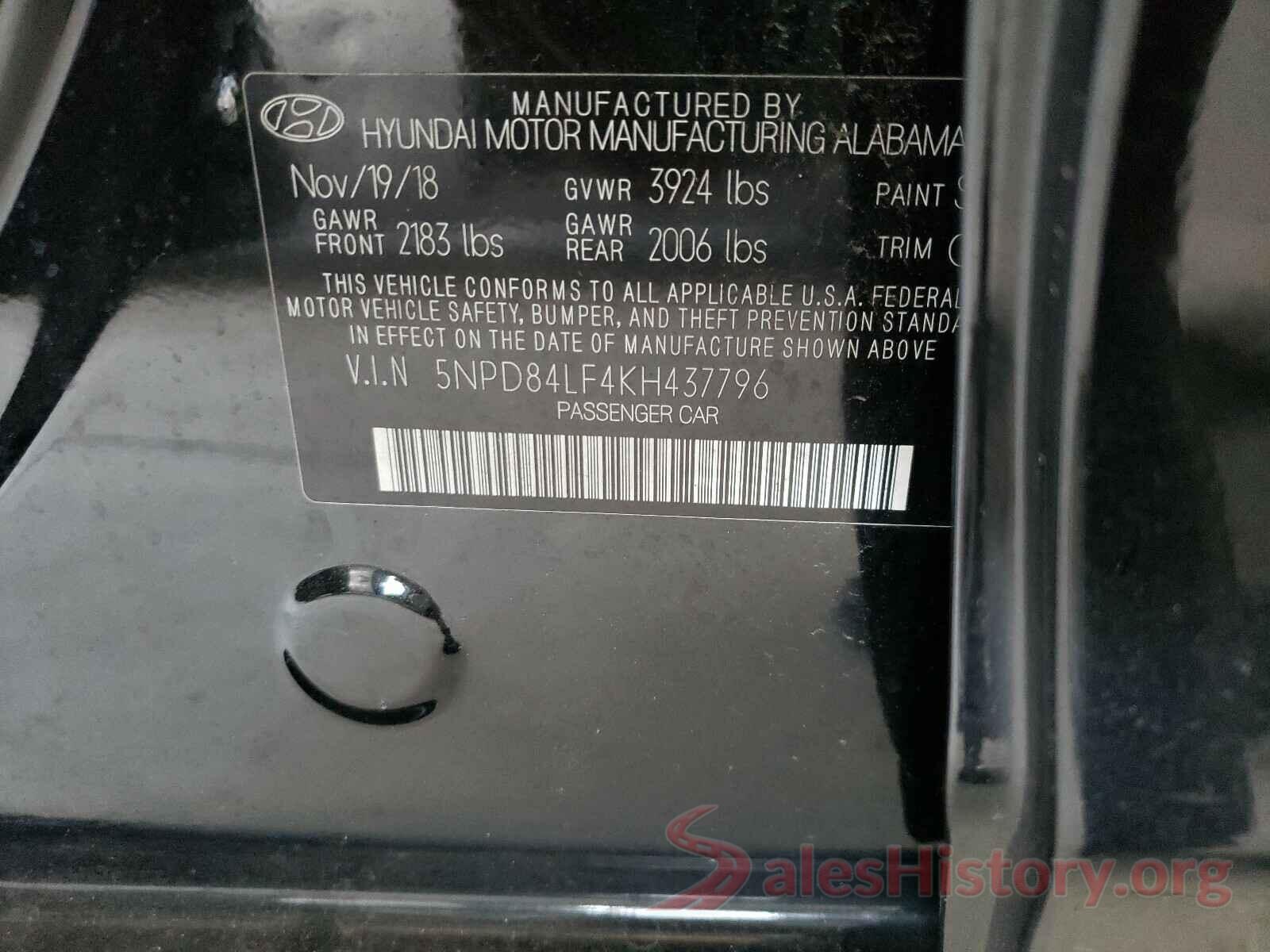 5NPD84LF4KH437796 2019 HYUNDAI ELANTRA