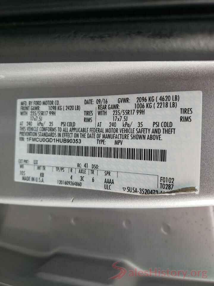 1FMCU0GD1HUB90353 2017 FORD ESCAPE