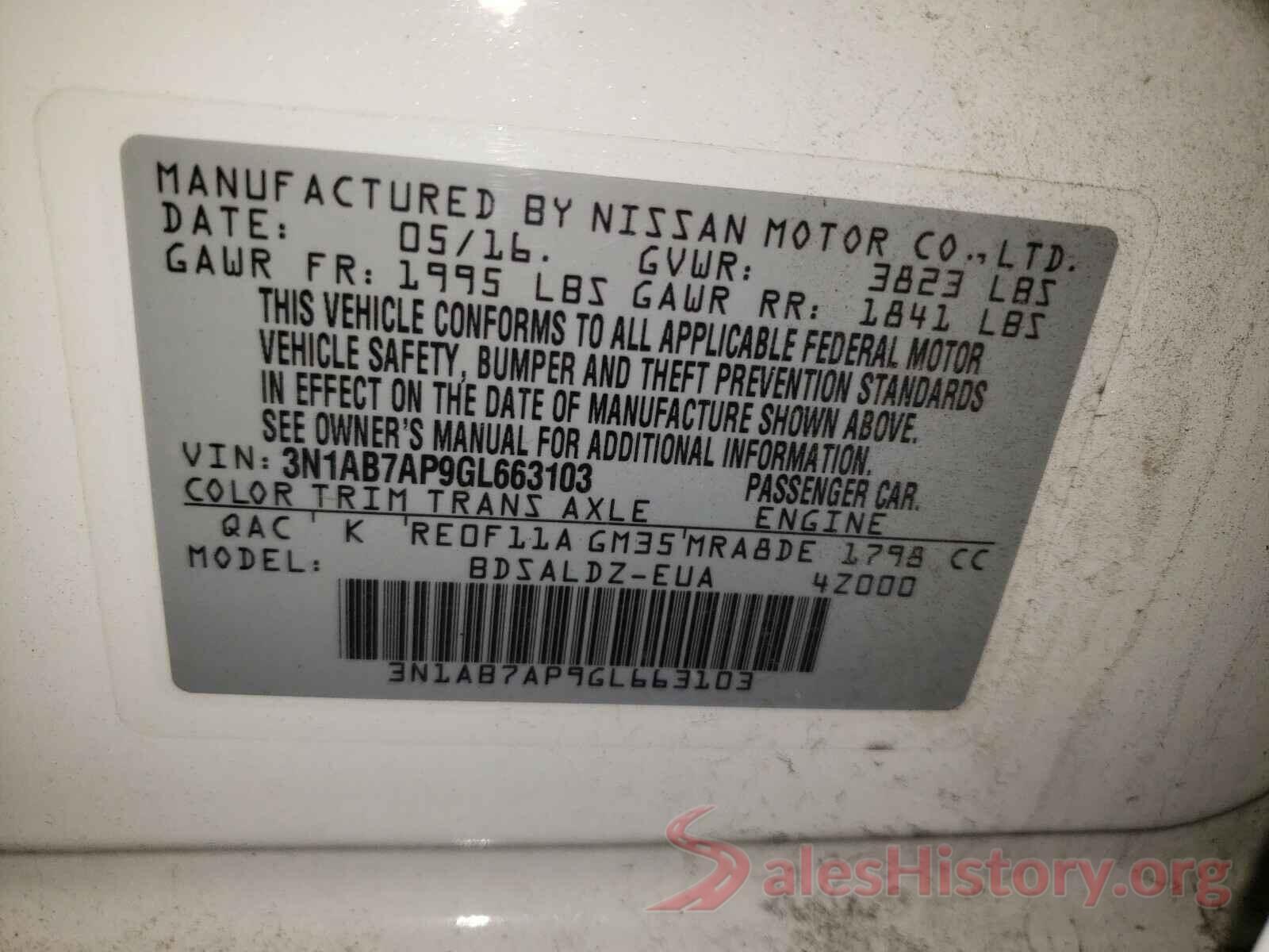 3N1AB7AP9GL663103 2016 NISSAN SENTRA