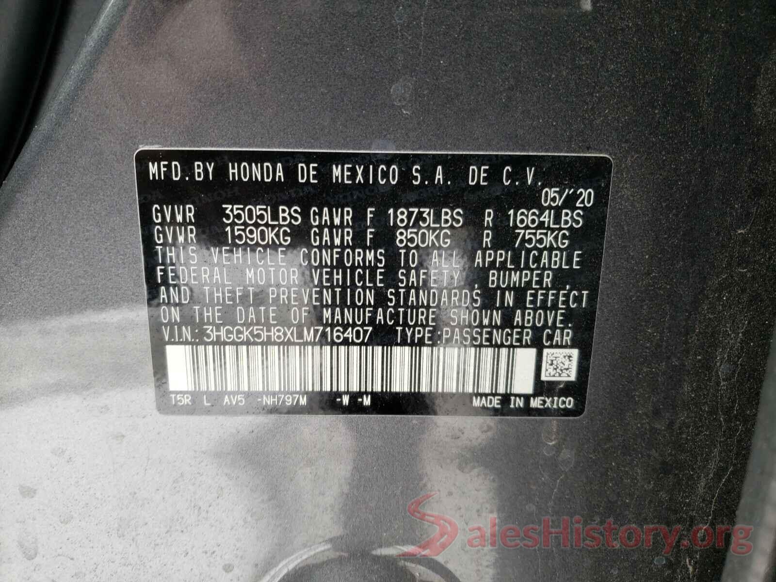 3HGGK5H8XLM716407 2020 HONDA FIT