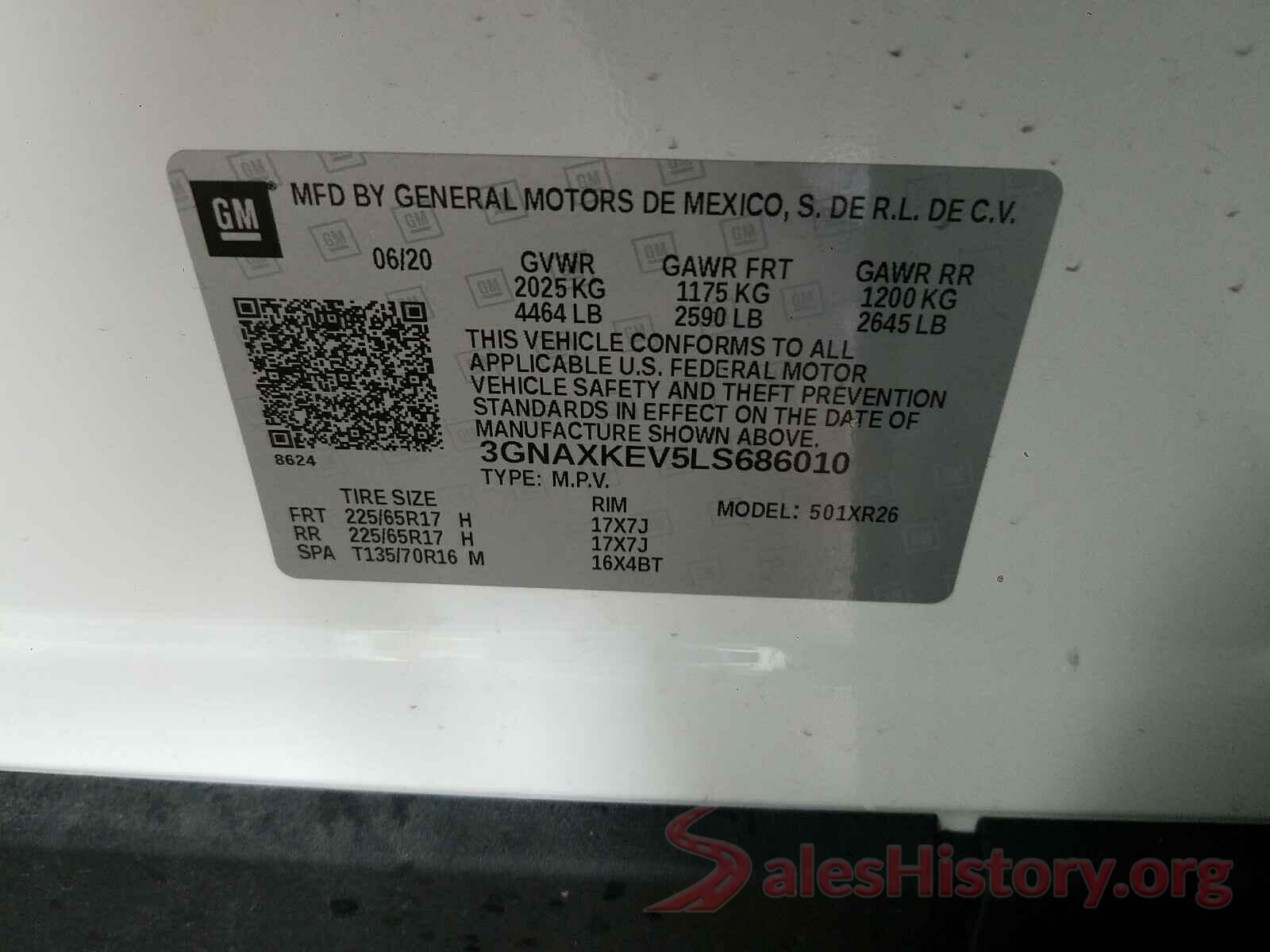 3GNAXKEV5LS686010 2020 CHEVROLET EQUINOX