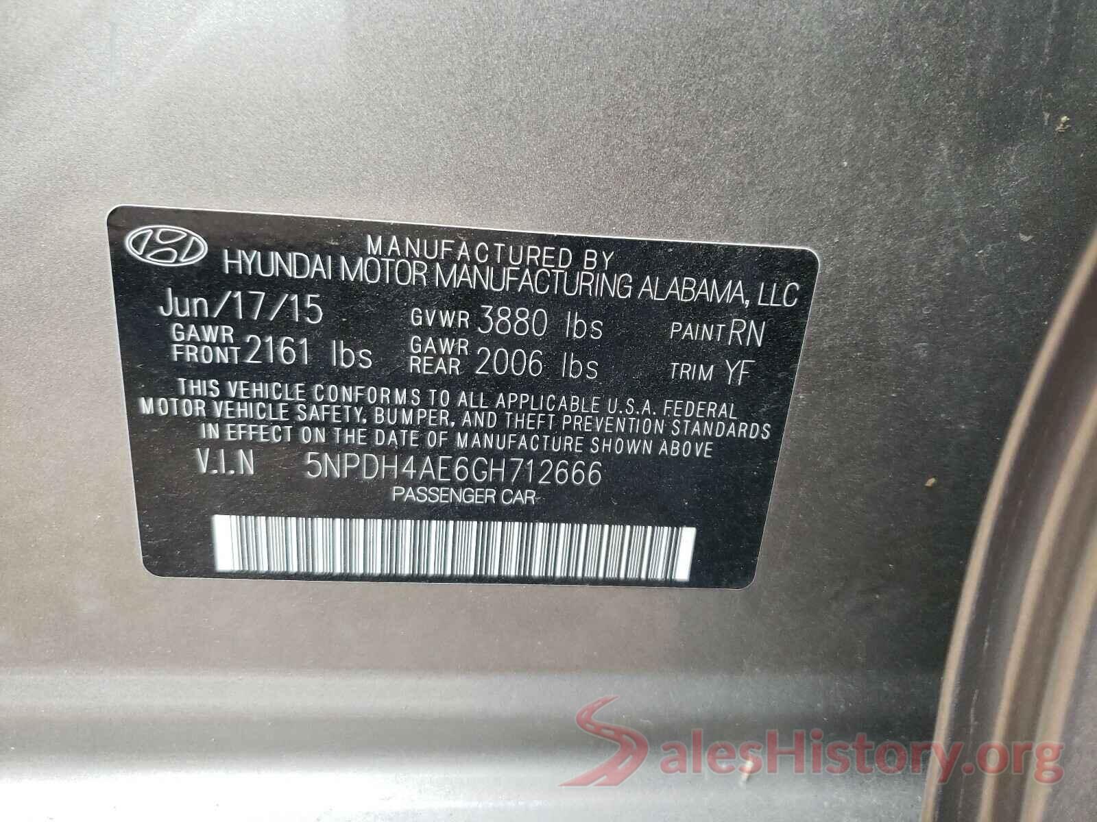 5NPDH4AE6GH712666 2016 HYUNDAI ELANTRA