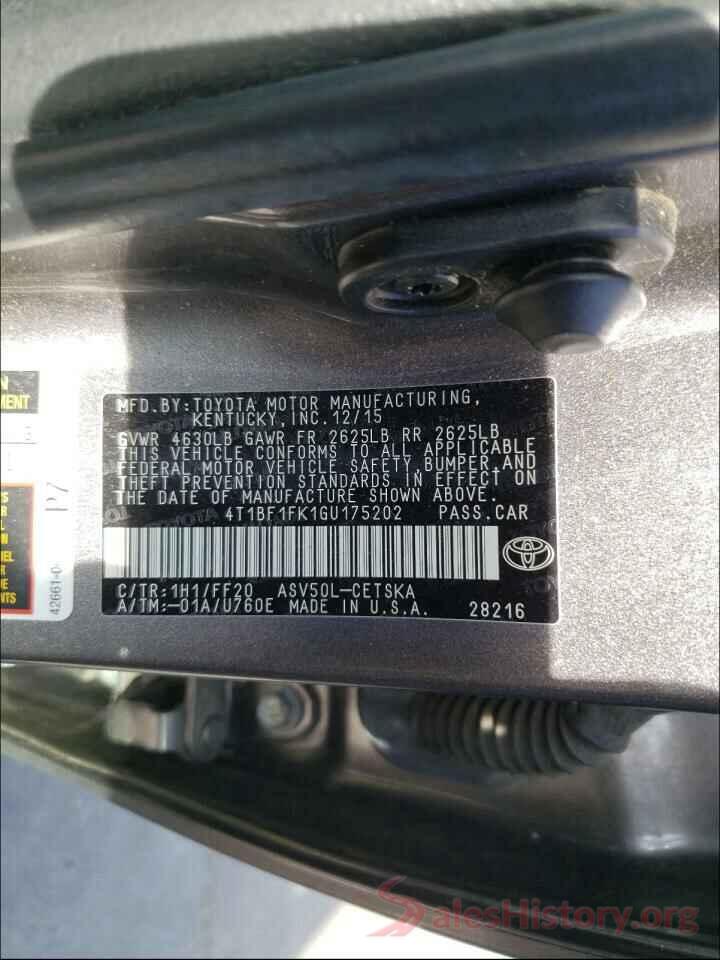 4T1BF1FK1GU175202 2016 TOYOTA CAMRY