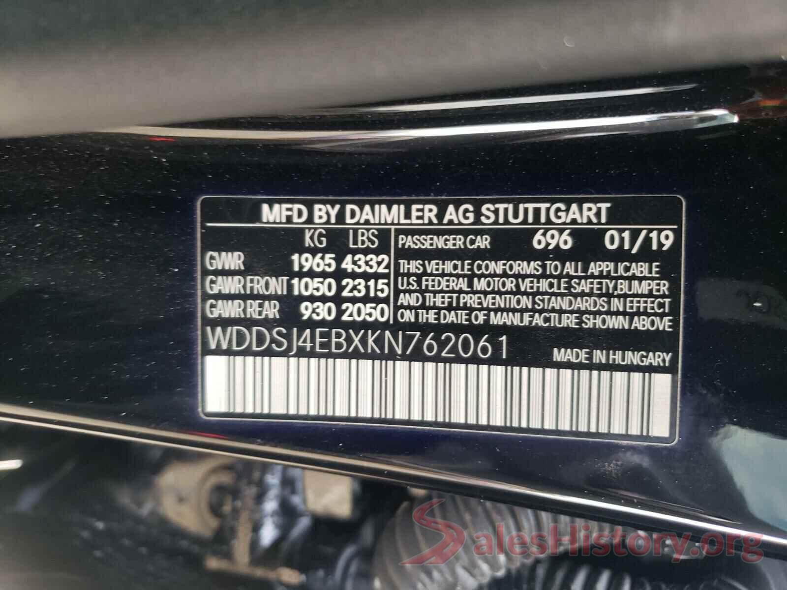 WDDSJ4EBXKN762061 2019 MERCEDES-BENZ CLA-CLASS