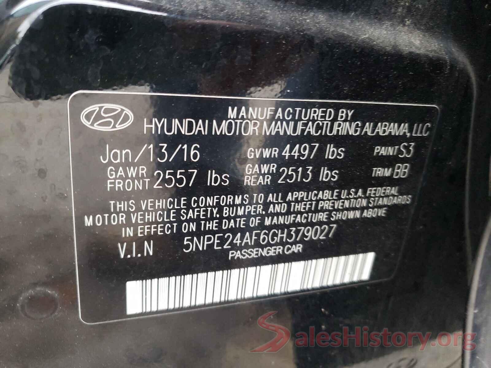 5NPE24AF6GH379027 2016 HYUNDAI SONATA