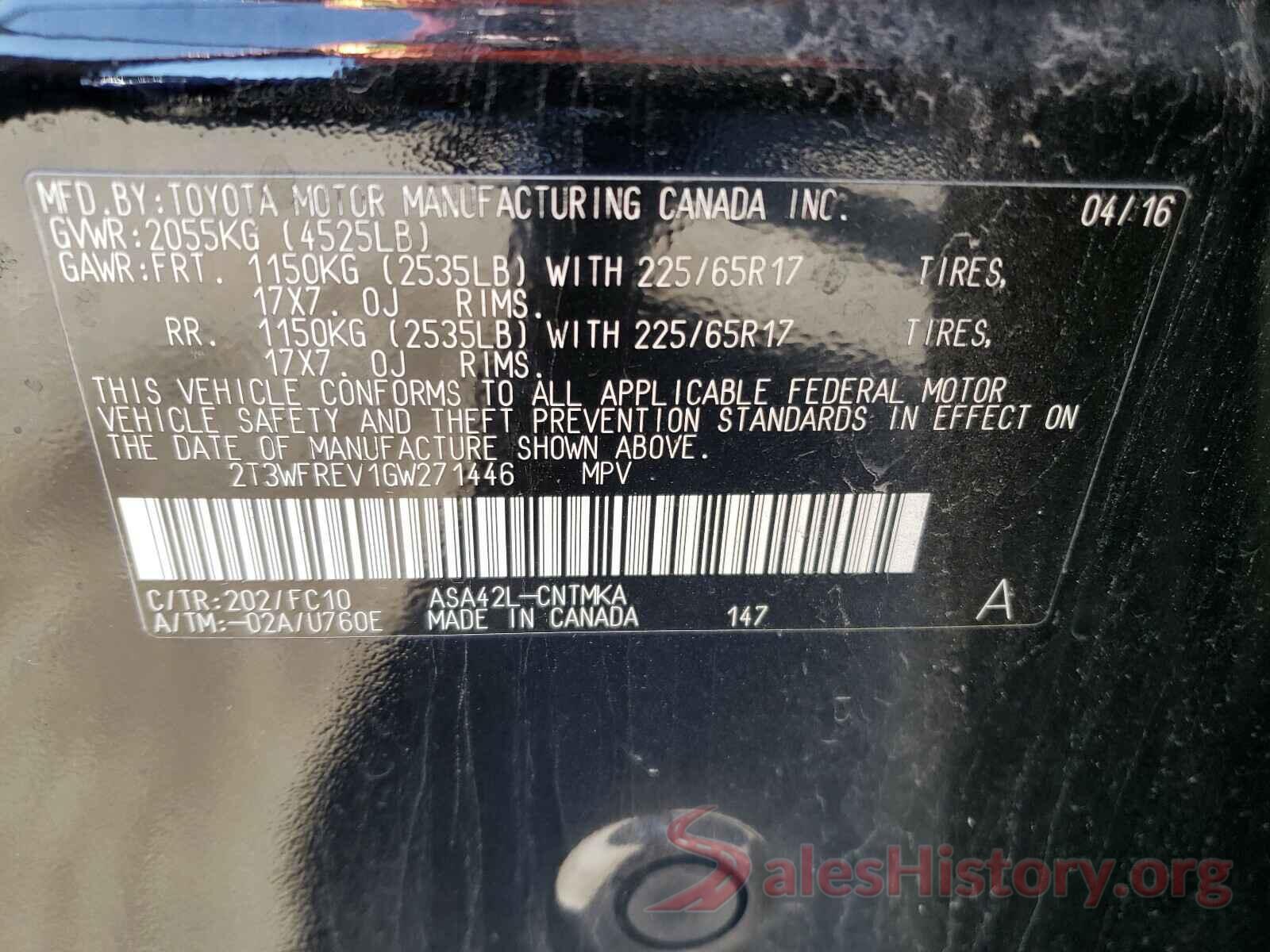 2T3WFREV1GW271446 2016 TOYOTA RAV4