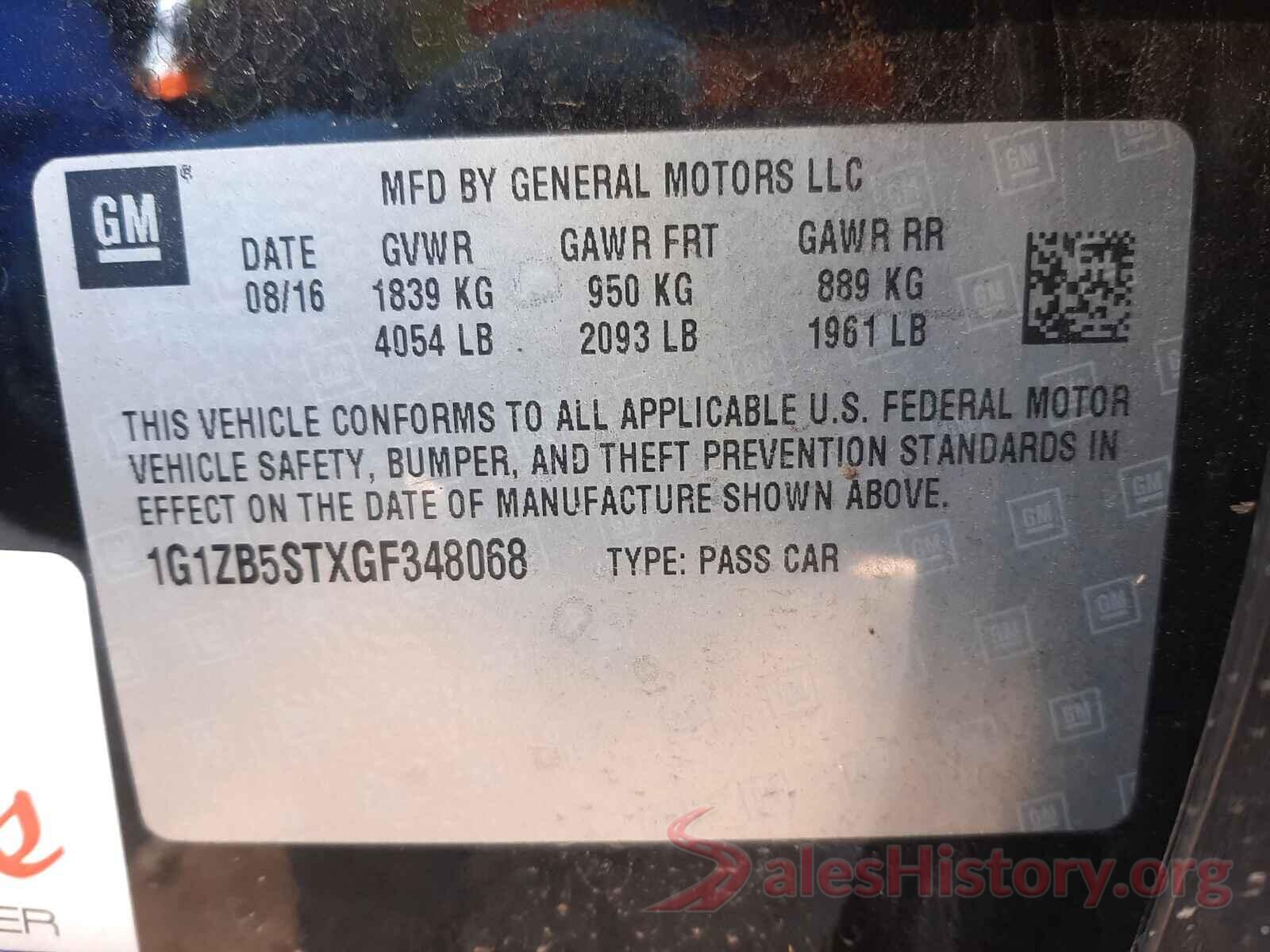 1G1ZB5STXGF348068 2016 CHEVROLET MALIBU