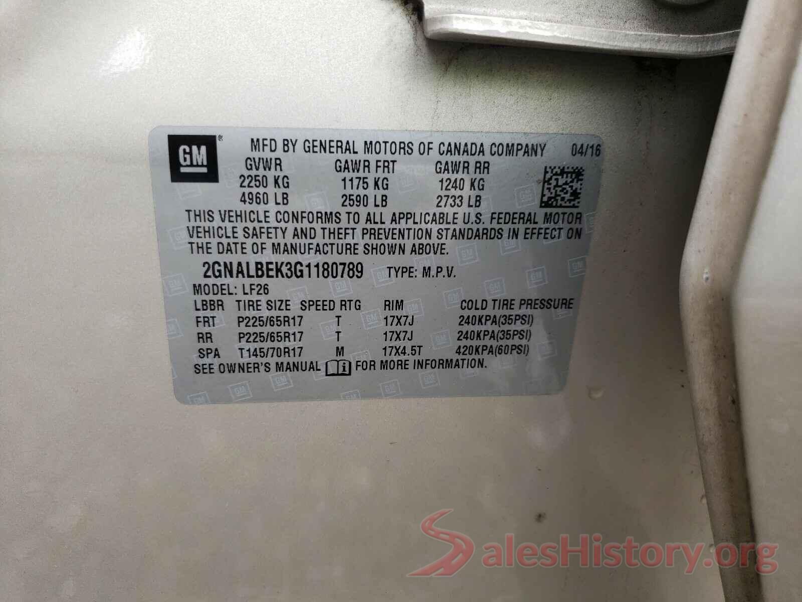 2GNALBEK3G1180789 2016 CHEVROLET EQUINOX