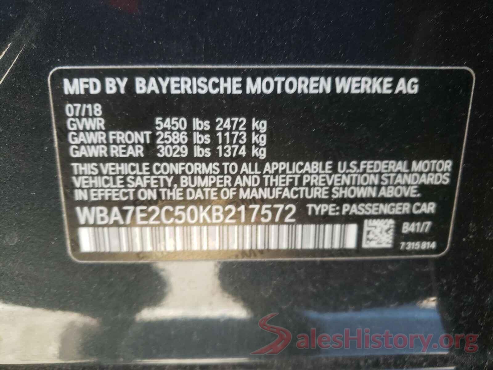 WBA7E2C50KB217572 2019 BMW 7 SERIES