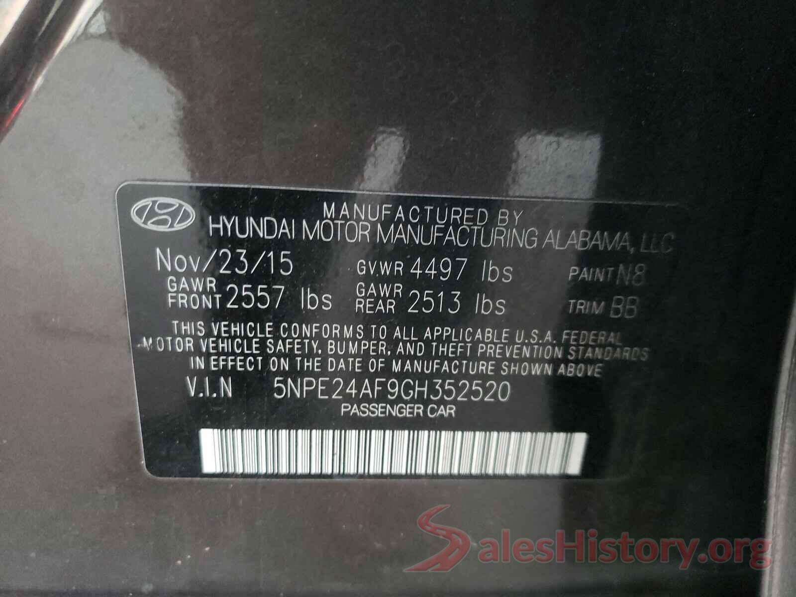 5NPE24AF9GH352520 2016 HYUNDAI SONATA