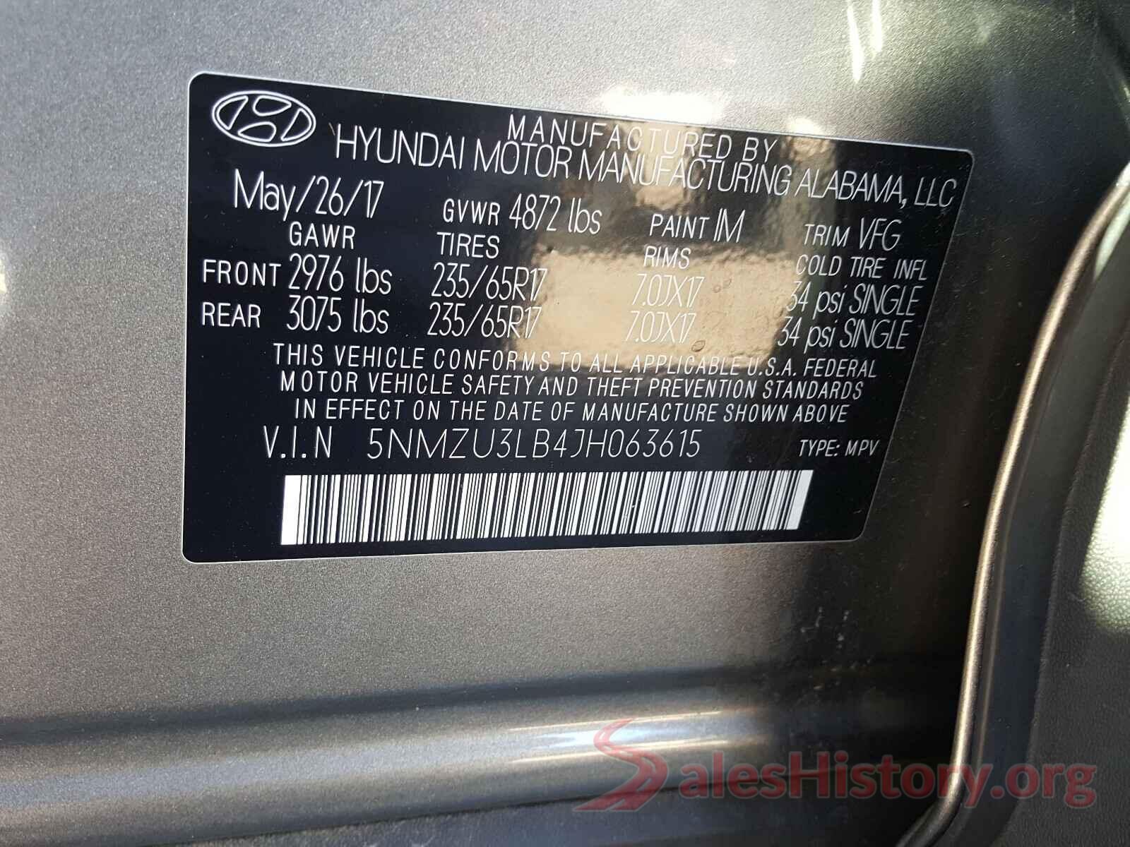 5NMZU3LB4JH063615 2018 HYUNDAI SANTA FE