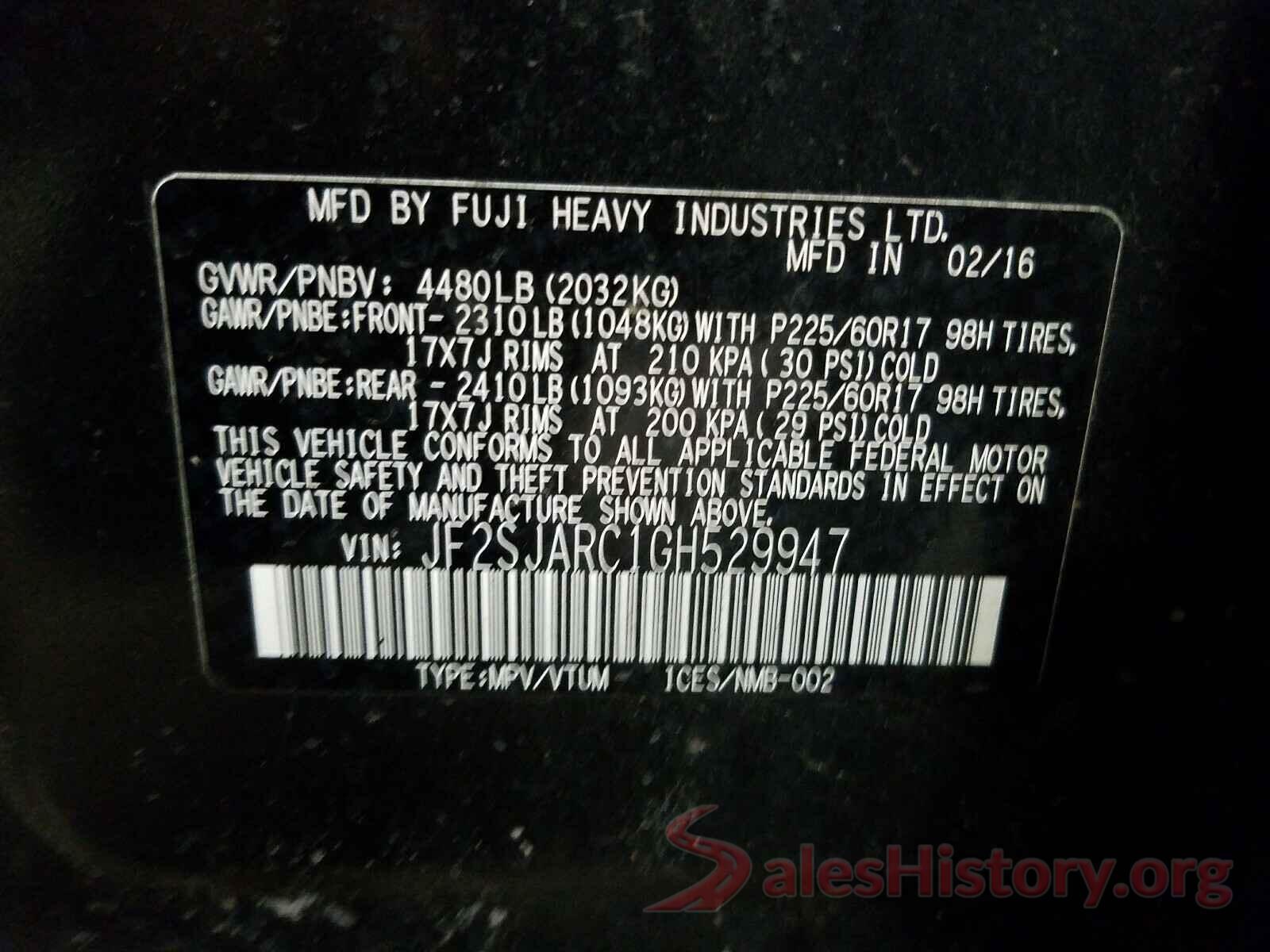 JF2SJARC1GH529947 2016 SUBARU FORESTER