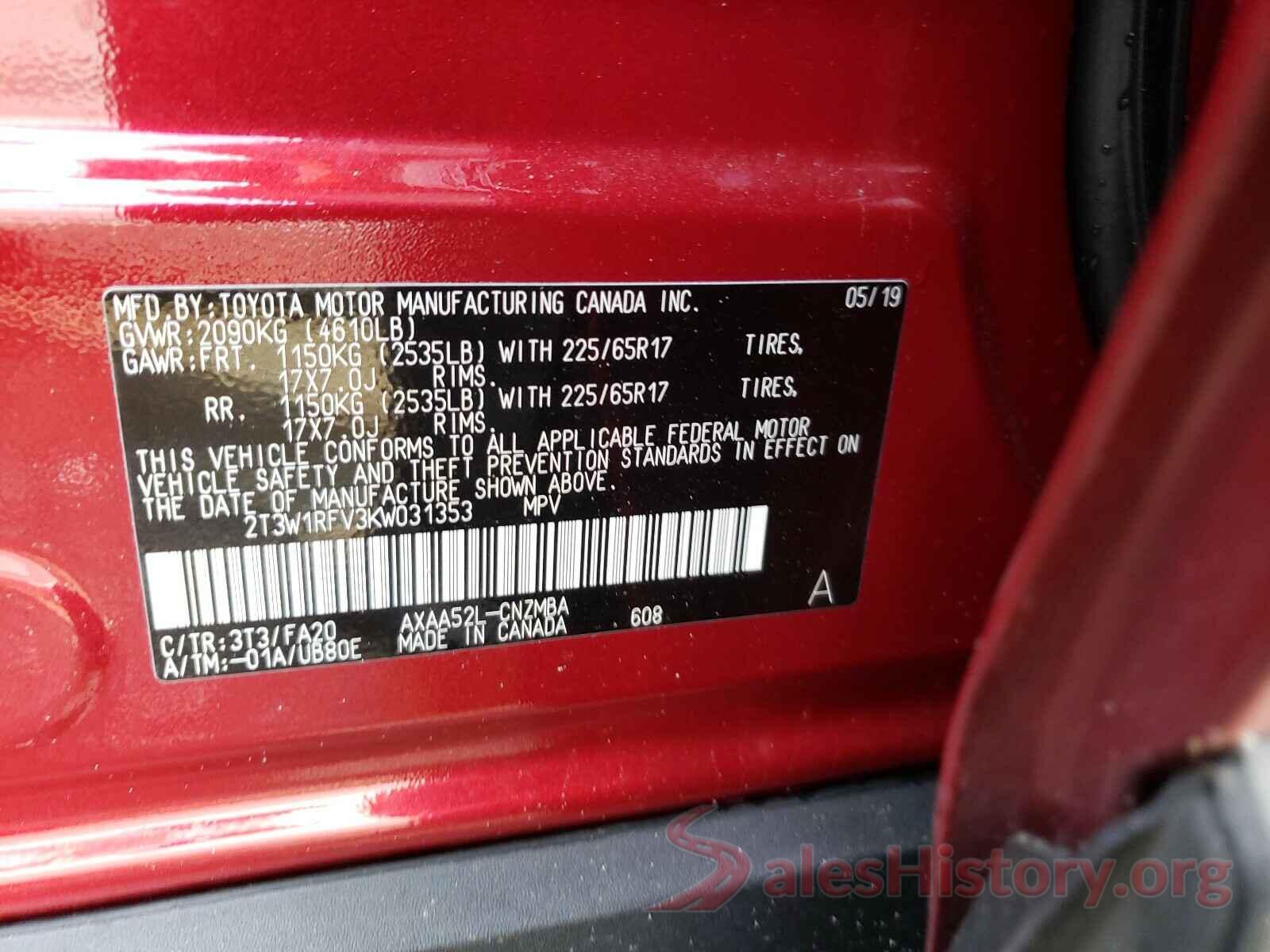 2T3W1RFV3KW031353 2019 TOYOTA RAV4