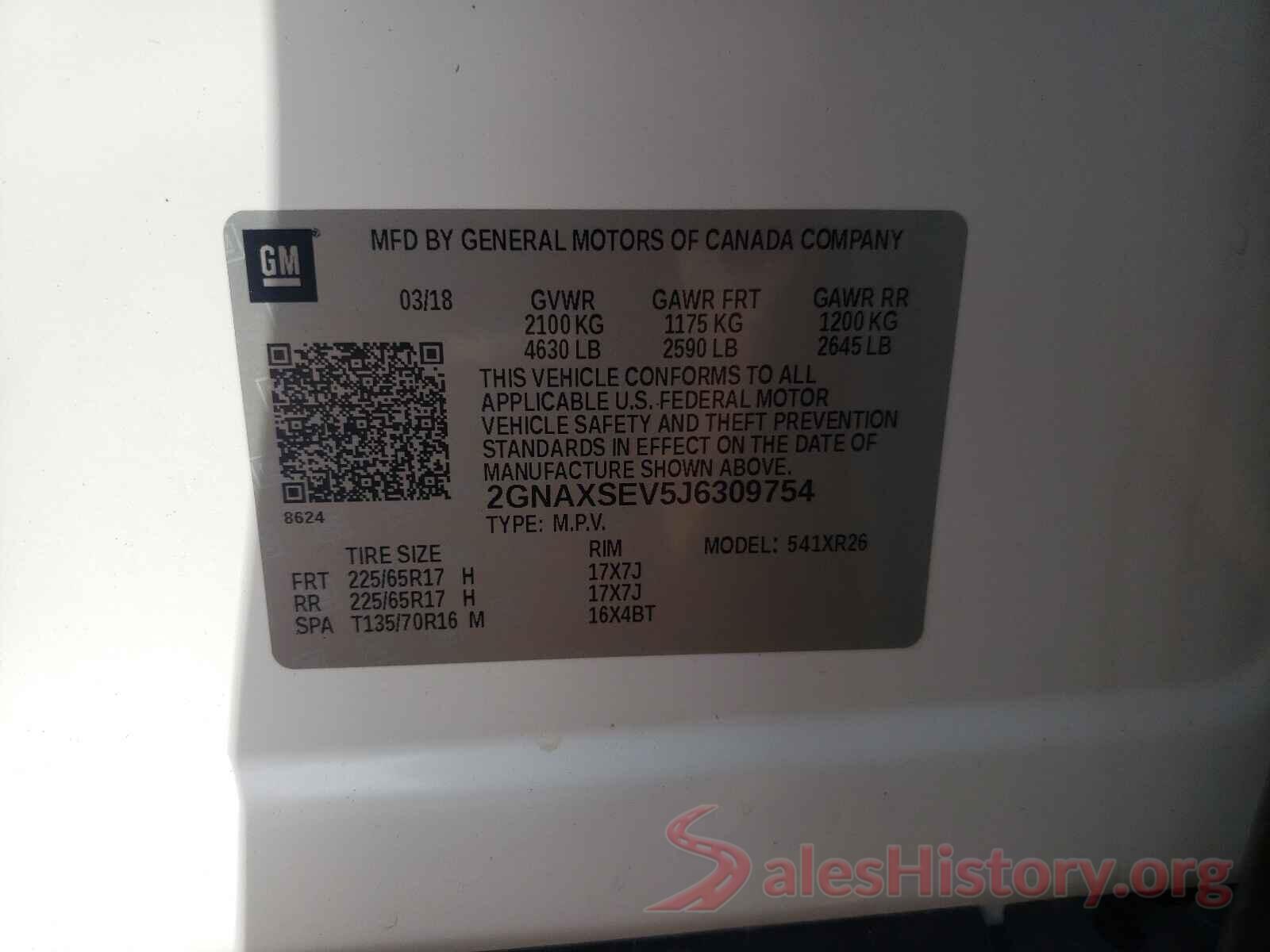 2GNAXSEV5J6309754 2018 CHEVROLET EQUINOX