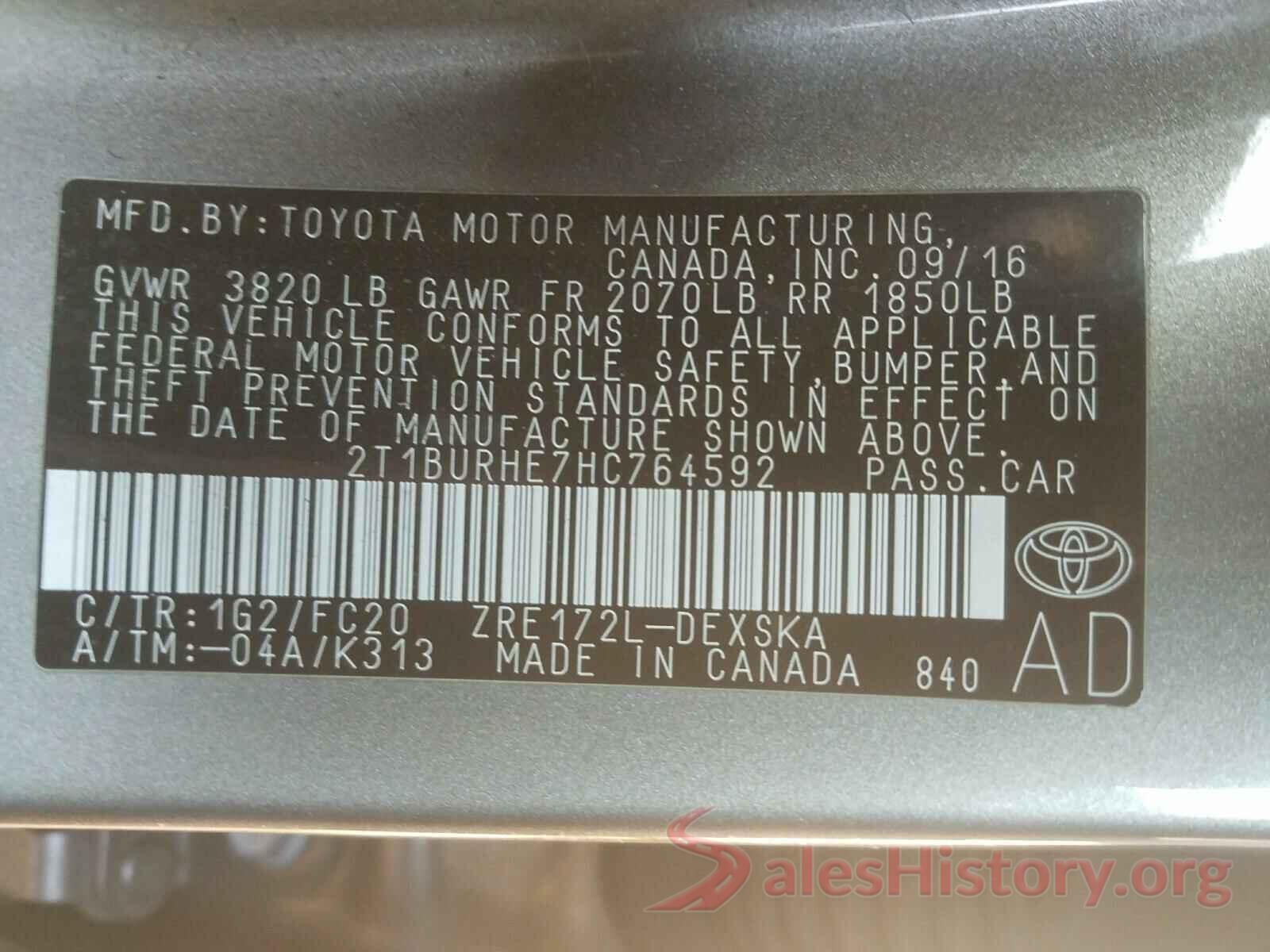 2T1BURHE7HC764592 2017 TOYOTA COROLLA